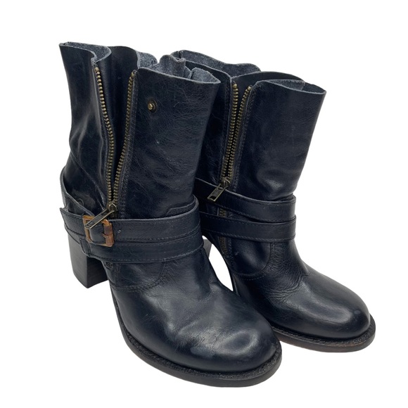 Free Bird by Steven Black Leather Bama Ankle Bootie Heels Boots Buckle Zippers 8 - Picture 7 of 12